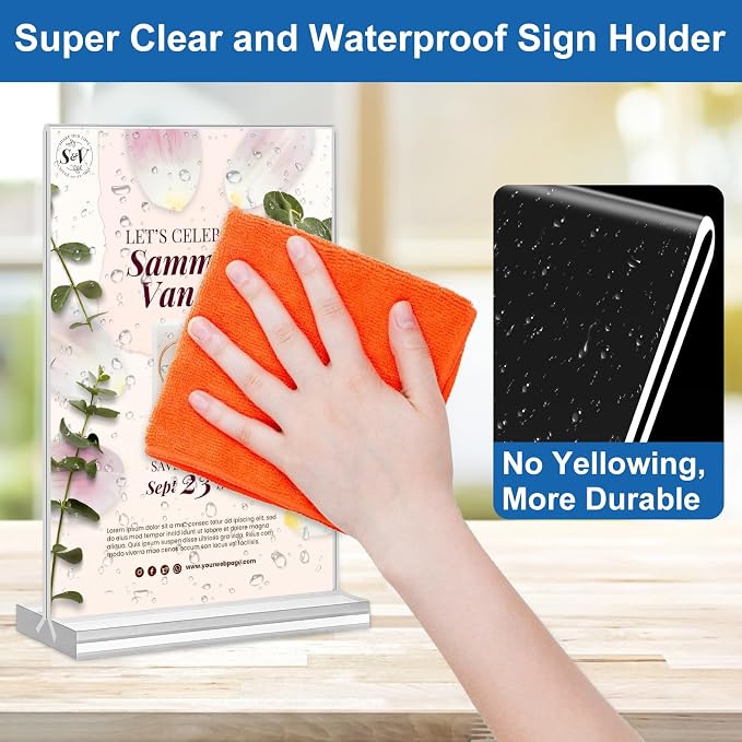 Acrylic Sign Holder 5x7, 6 Pack Clear Plastic Table Display Vertical - Image 4