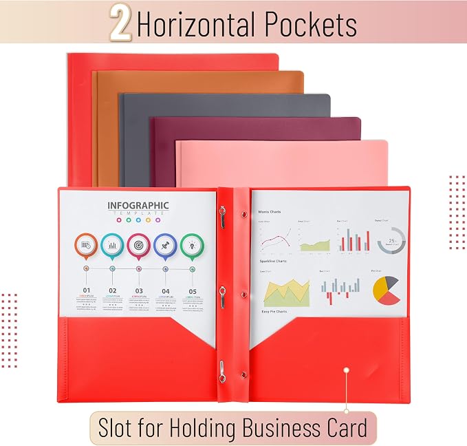 Mr. Pen- Plastic Folders with Pockets and Prongs, 5 Pack, Letter Size | Sunset - Image 3