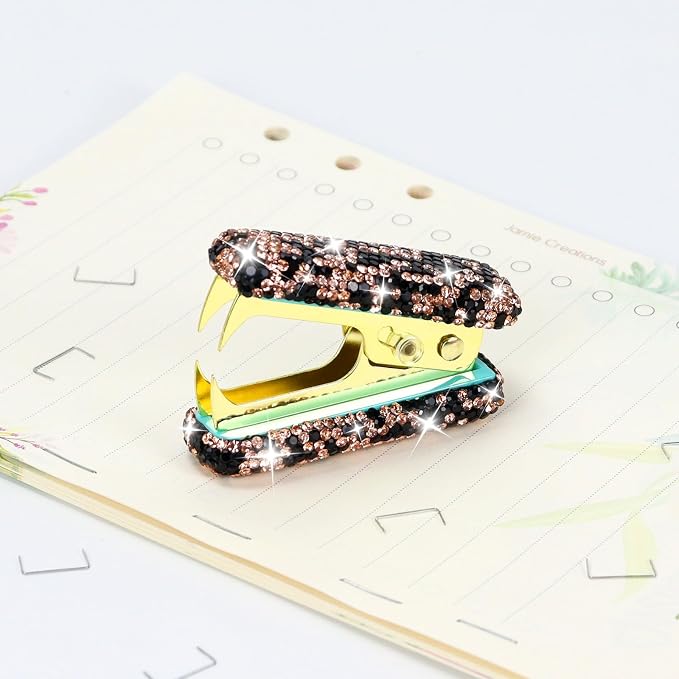 MultiBey Rhinestone Staple Remover, Handmade Bling Crystal Gold Cute Staple - Image 2