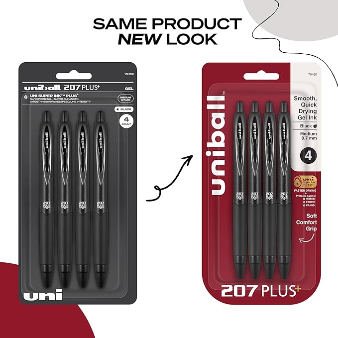 uniball 207 Plus+ Retractable Gel Pens, Medium Point, 4 Pack - Image 3