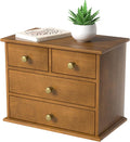 Oak Desk Organizer with Drawers, Durable Wooden Desktop Storage Box with Metal by JNFUZ