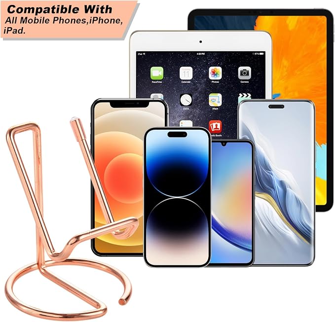 ROPOSY Cell Phone Stand for Desk, Cute Metal Rose Gold Cell Phone Stand Holder - Image 2