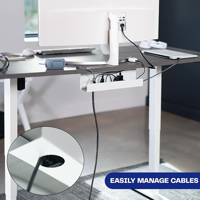 VIVO White 17 inch Under Desk Cable Management Tray, DESK-AC06-1CW | Low - Image 5