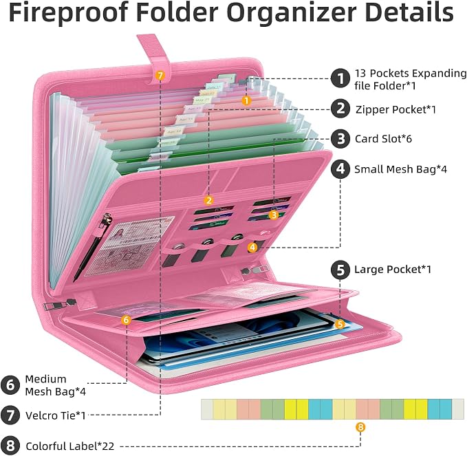 Fireproof Accordion File Organizer, Portable Expanding File Folder - Image 3