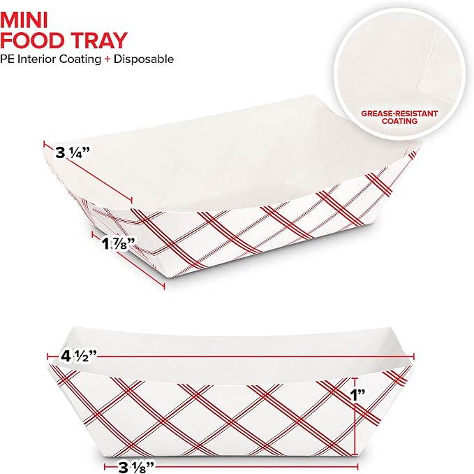 Paper Food Boats .25 Lb Disposable Red & White Checkered Trays, Eco Friendly - Image 3