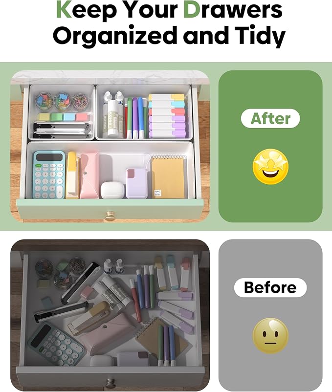 10 Pack Large Size Plastic Drawer Organizers Set, 3 Sizes Desk Drawer Organizer - Image 4
