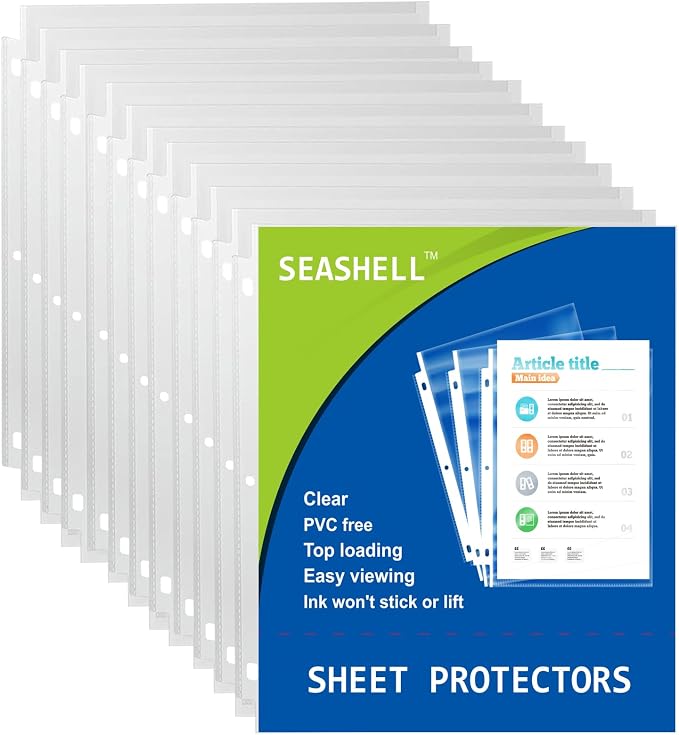 Seashell 200 Pack Heavy Duty Sheet Protectors 8.5 x 11, Letter Size Plastic by Seashell