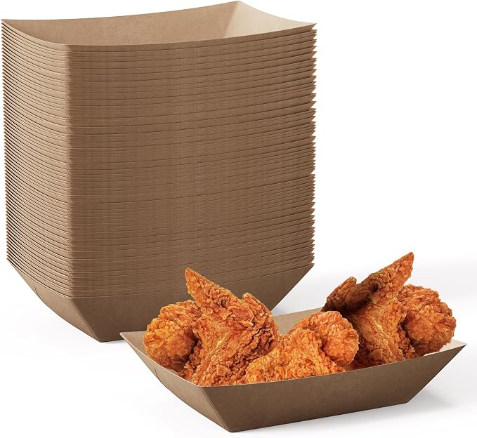 JOLLY CHEF 2lb Paper Food Trays, 100 Pack Disposable Paper Boat, Serving Boats by JOLLYCHEF