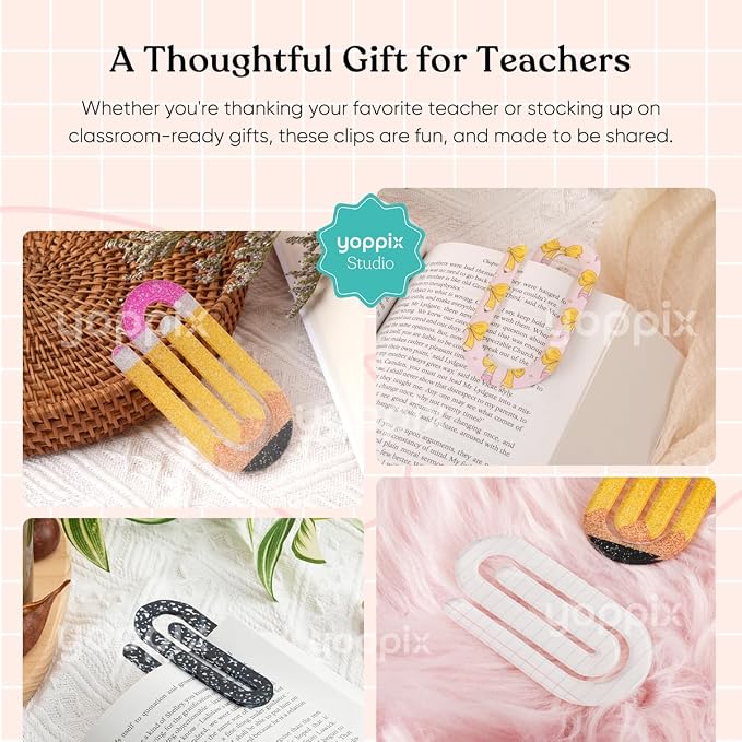 YOPPIX 12 Pcs Jumbo Teacher Acrylic Paper Clips Teacher Appreciation Cute Penci - Image 6