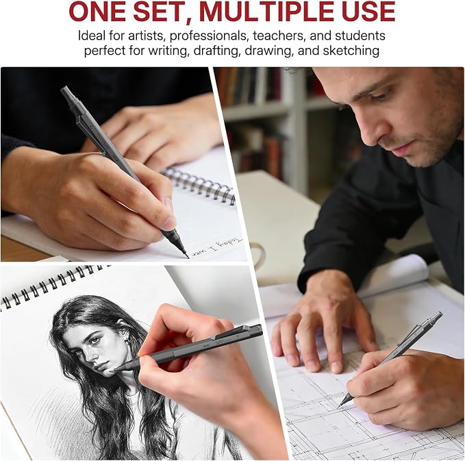 WUO 0.7mm Mechanical Pencil Set, 3 Grey Metal Drafting Pencils - Image 8