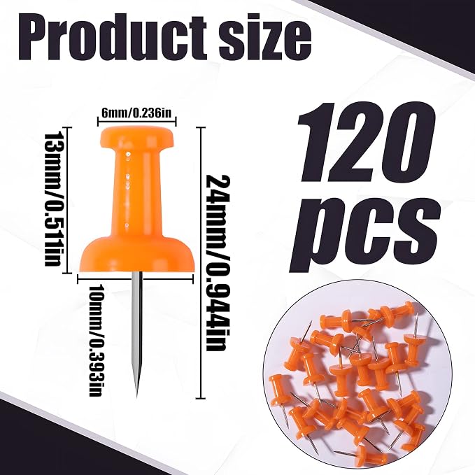 VAPKER Push Pins Tacks 120Pcs Solid Orange Thumb Tacks Larger Size Pin Map - Image 2