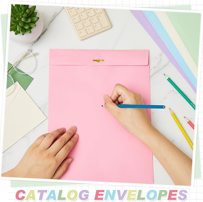 Geyee 100 Pcs Clasp Manilla Envelopes 9 x 12 Inch Gummed Colored Envelopes - Image 4