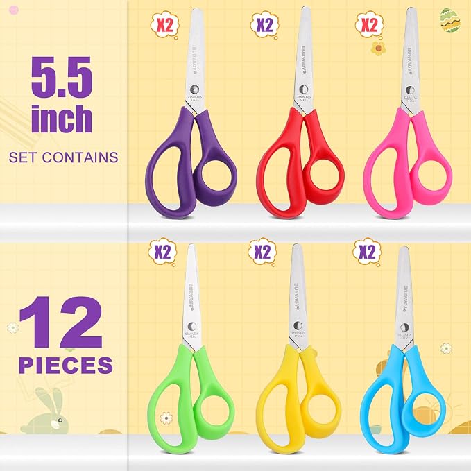 BURVAGY 12Pack 5.5" Safety Small School Kids Student Round Blunt Tip Craft - Image 2
