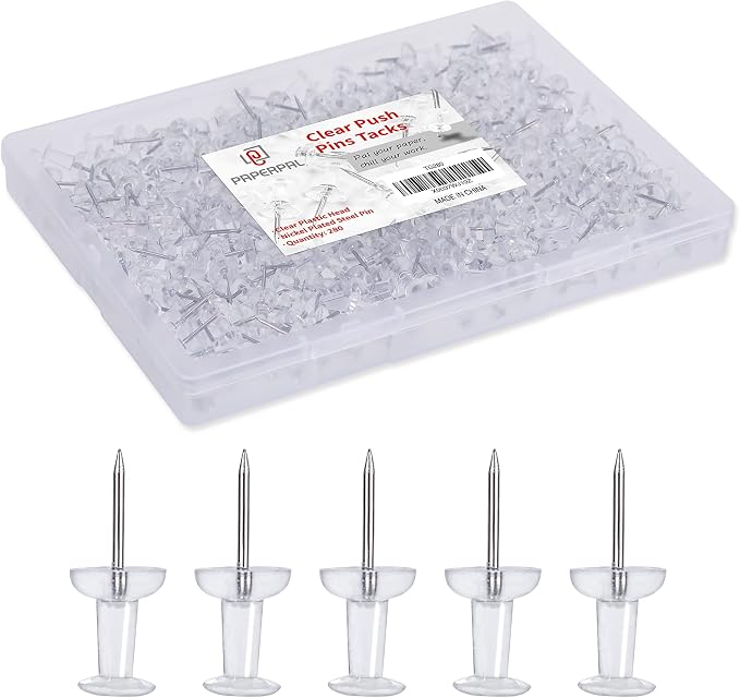 PAPERPAL 280 Clear Push Pins for Cork Board, Pushpins for Office School & by PAPERPALDirect