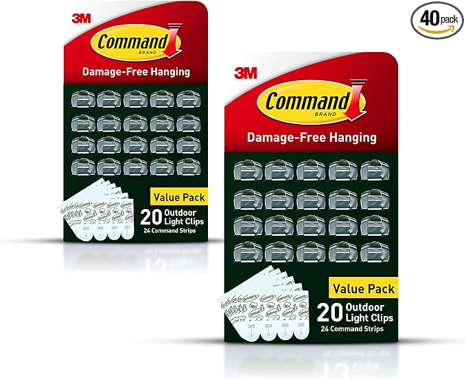 Command Outdoor Light Clips, 40 Clear and 48 Strips, Damage Free Hanging by Unknown
