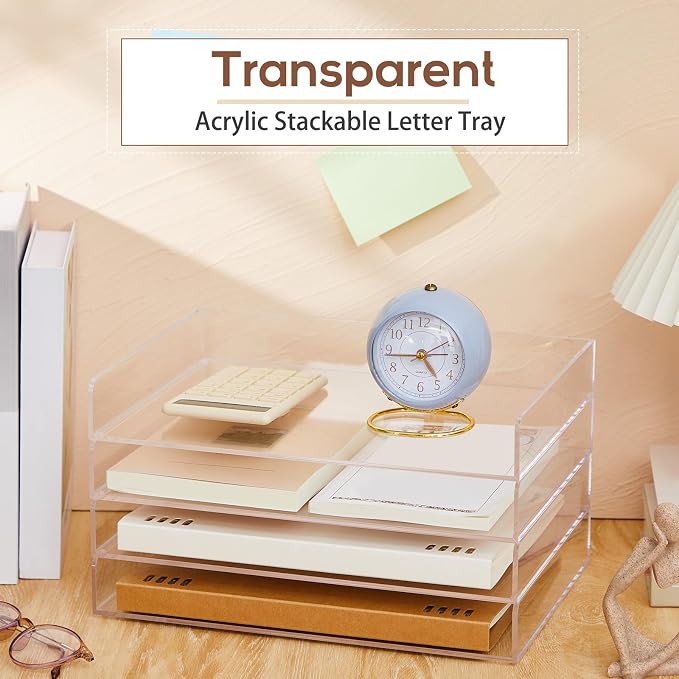 Harloon 4 Tier Paper Organizer Letter Tray Acrylic Desk File Organizer Heavy - Image 5
