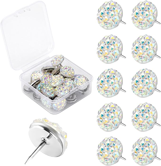 30pcs Push Pins, Shiny Diamond Push Pins Glitter Rhinestone Decorative Thumb by KALIONE