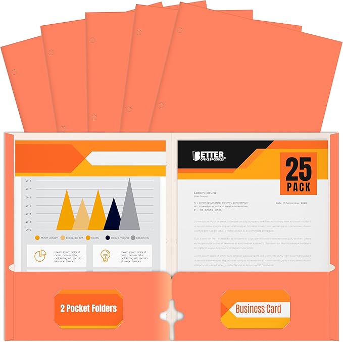 2 Pocket Portfolio Folders, 25 Pack, Trendy Cool Colors, Fits Letter Size Paper by BetterOfficeProducts