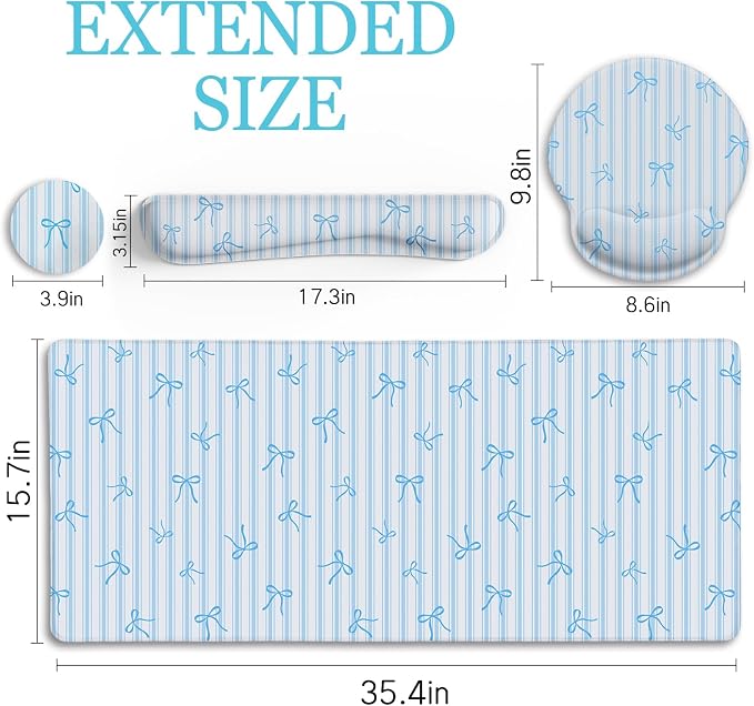 LIMKRIAN Blue Striped Mouse Pad Set Large Desk Mat - Image 7