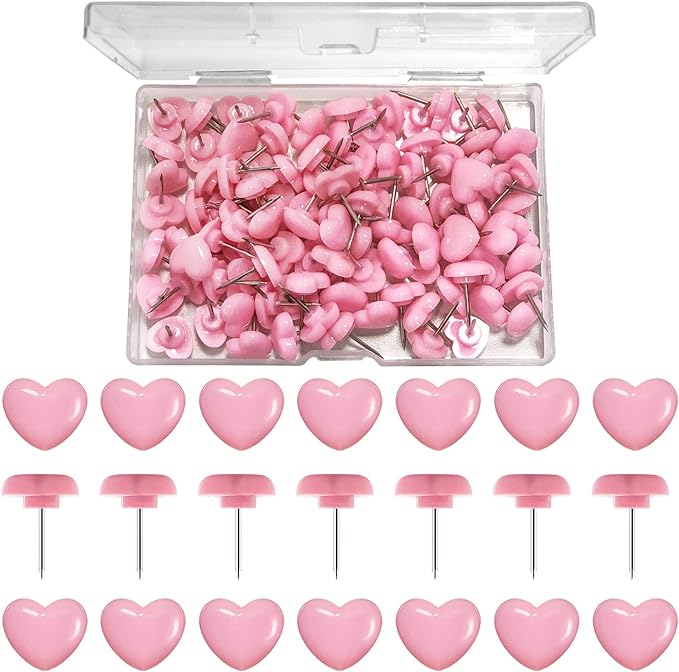 100 Pcs Thumb Tacks Pink Push Pins 0.47 Inch Heart Push Pins by Unknown