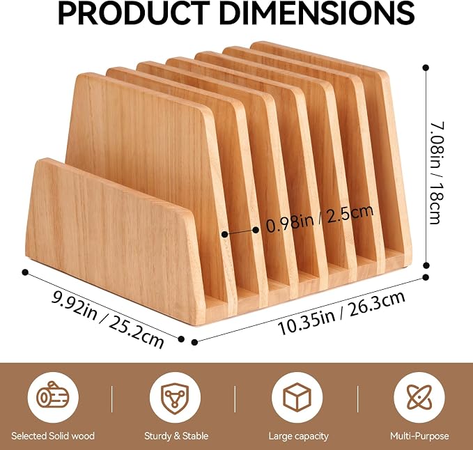 KIRIGEN Wooden Desk Mail Organizer, 7-Slot File Holder and Letter Sorter Wood - Image 6