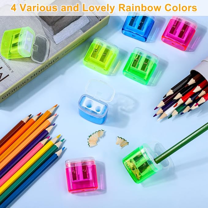 Aodaer 60 Pieces Pencil Sharpeners Manual Double Hole Pencil Sharpener - Image 4