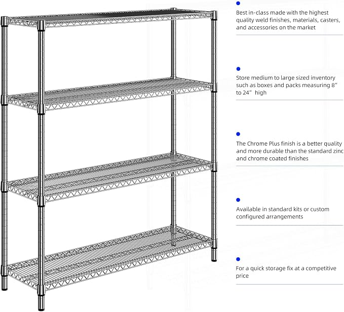 M MZG 2800 LBS 59" W 4 Tier Storage Shelves Rack Metal Wire Shelving Unit - Image 8