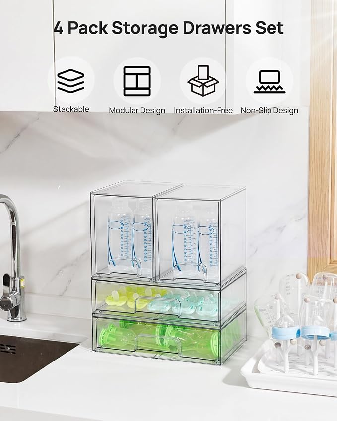Vtopmart Clear Stackable Storage Drawers Set of 4, Plastic Organizer Bins - Image 3