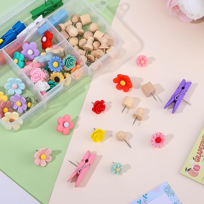 78 Pieces Cute Push Pins for Bulletin Board, Flower Decorative Push Pins | - Image 7