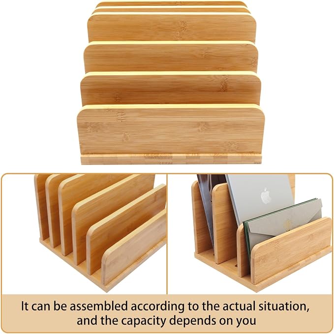 Desk File Mail Organizer Countertop, 5 Slots Bamboo Folder Sorter Holder - Image 7