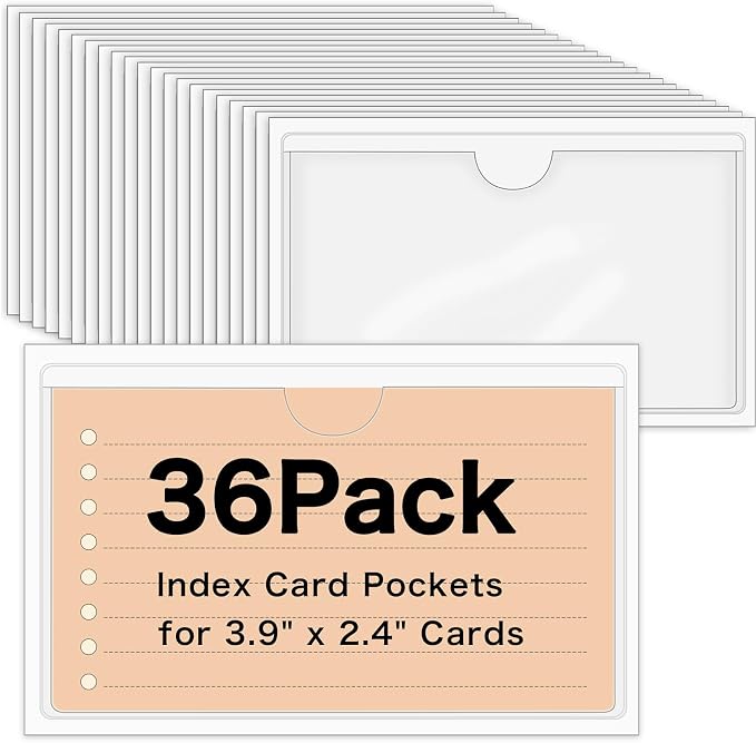 36 Pack Adhesive 2.4" x 3.9" Index Card Pockets by BESARME