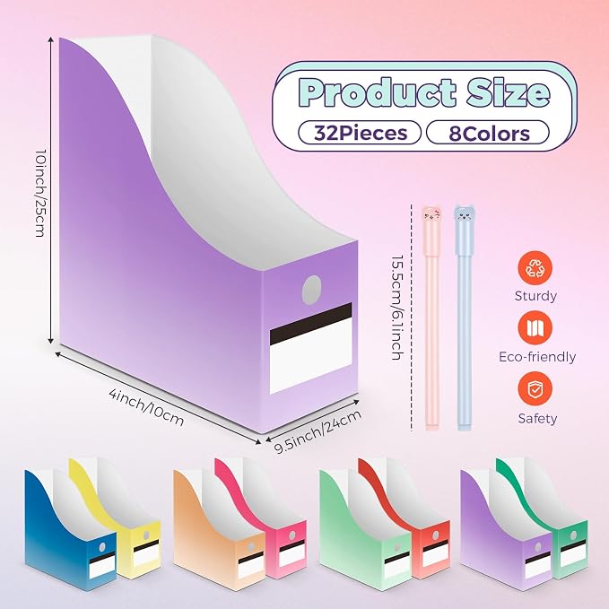Jutom 32 Pcs Magazine File Holder Set Including Colored Foldable Desk File - Image 2