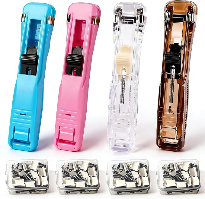 4 Pcs Portable Binder Clip Stapler, Includes 200 Reusable Push Clips, Handheld by Unknown