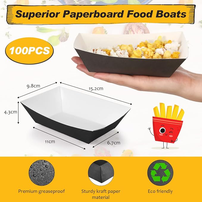 Yinkin 100 Pcs 2lb Paper Food Trays Boat 2lb Disposable Nacho Trays Kraft Paper - Image 2
