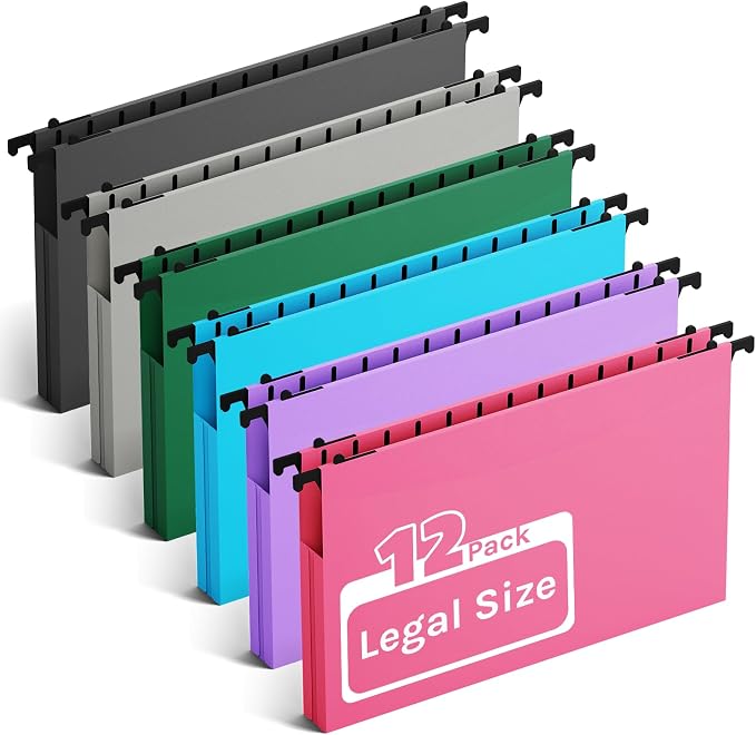 Ansook Plastic Legal Size Hanging File Folders, 12 Pack Extra Capacity File by Ansook