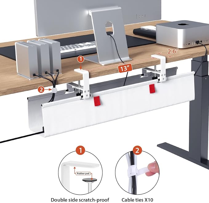 Univivi No Drill Under Desk Cable Management Tray, Clamp/Screw Mount Desk Cable - Image 3