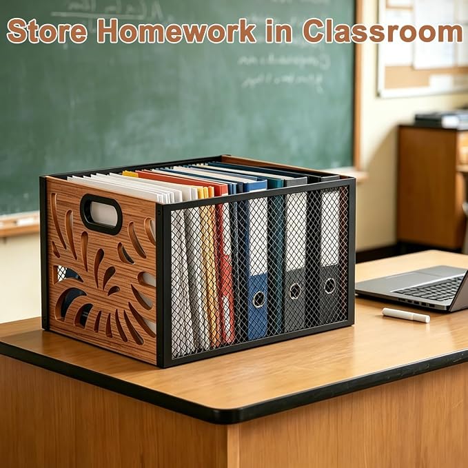 Wood File Box, Hanging File Organizer Box, Portable Files Storage Boxes - Image 4