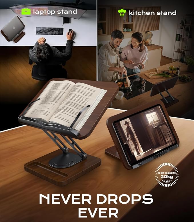 Book Stand for Reading, Adjustable Book Holder, 360° Rotating Bases - Image 4