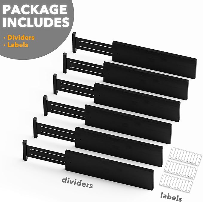 SpaceAid Bamboo Dresser Drawer Dividers 6 Pack, 4.65“ High Adjustable 17“-22” - Image 7