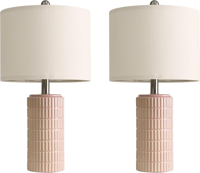 PoKat 20.75" Pink Ceramic Table Lamps Set of 2, Small Modern Bedroom Lamps - Image 8