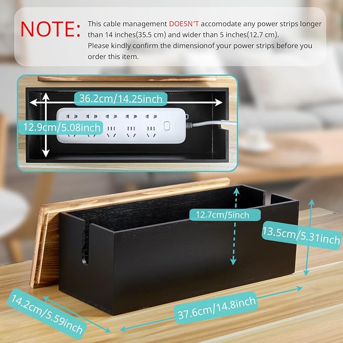 Bivvclaz Large Cable Management Box, Wooden Cord Organizer Box - Image 2
