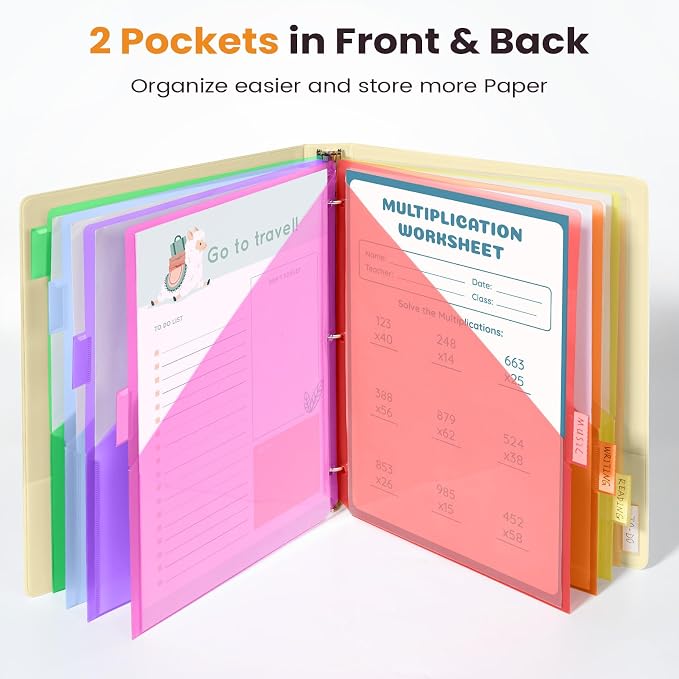 Sooez 48 Count Dividers with Pockets, 8 Tabs Binder Dividers - Image 3