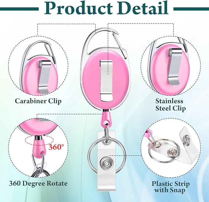 Honoson 50 Pcs Heavy Duty Retractable Badge Reels Batch ID Badge Holder - Image 3
