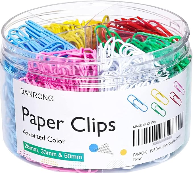 520 PCS Colored Paper Clips Assorted Sizes, Small Medium and Large, Colorful by DANRONG