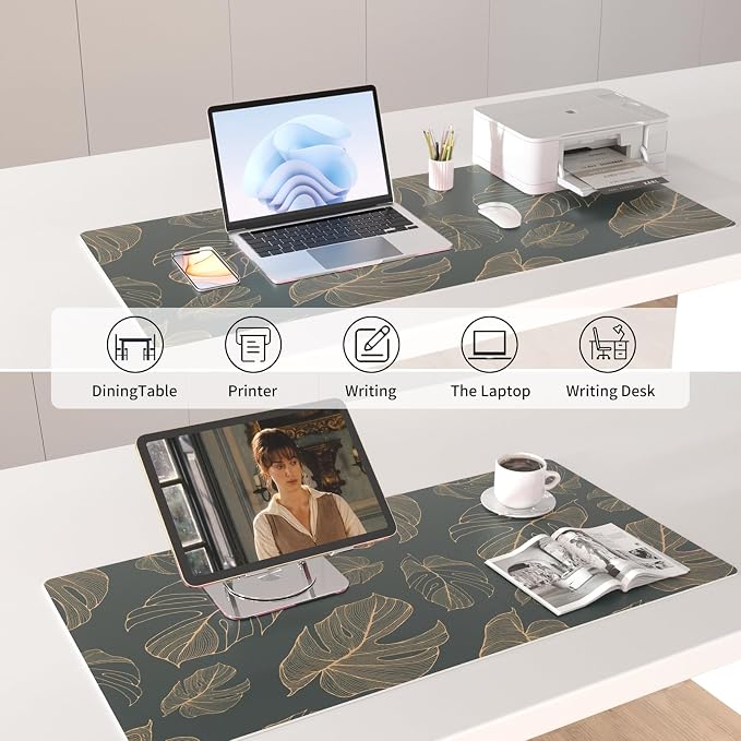 Colorful Star Large Mouse Pad, Monstera Leaves Waterproof Office Desk Mat - Image 4