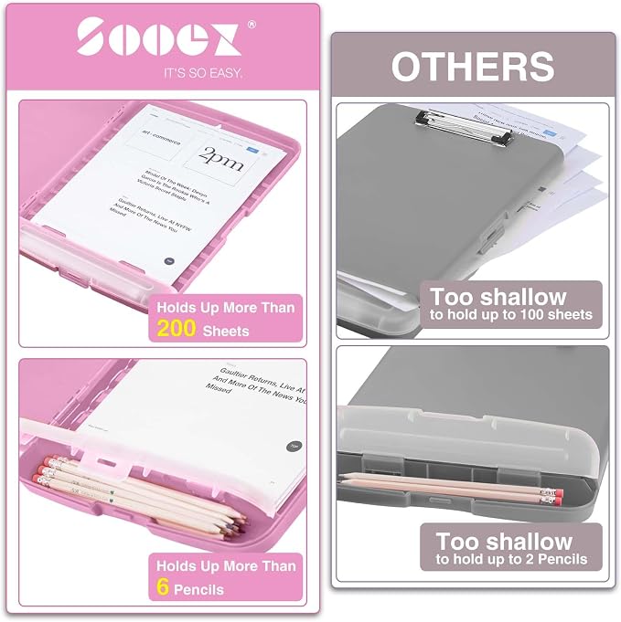 Sooez Clipboard with Storage, Clip Board 8.5 x 11 with Pen Holder, Plastic - Image 3