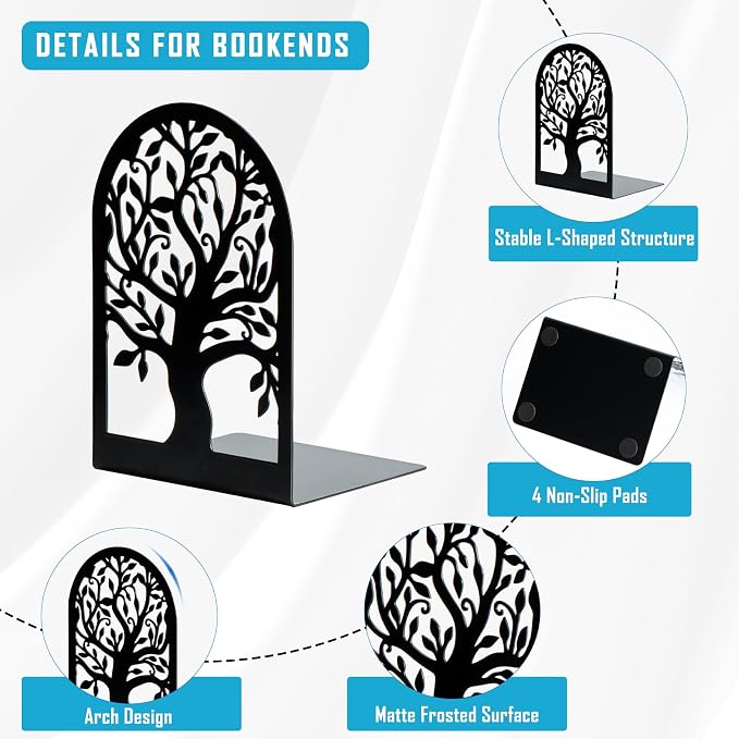 HappyHapi Book Ends, Metal Bookends - Image 3