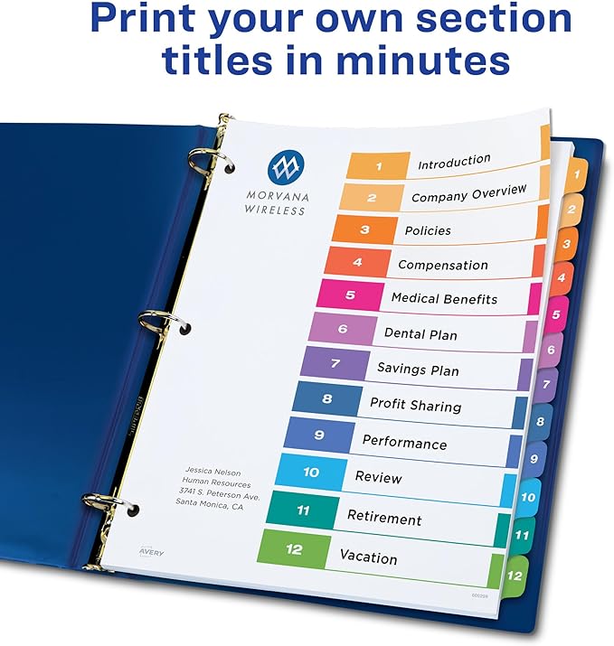 Avery 12 Tab Dividers for 3 Ring Binders, Customizable Table of Contents - Image 2