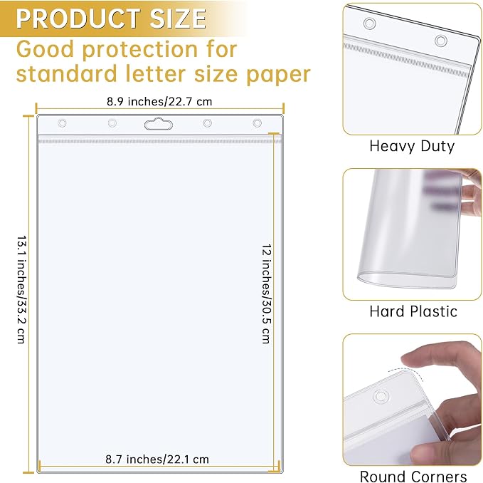 AKONEGE 12PCS Hard Sheet Protectors 8.5 x 11 Waterproof Resealable Zip Paper - Image 3