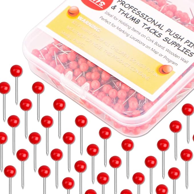 Push Pins Map Tacks 1/8-Inch Assorted Color Beads Head Map Marking Push Pins by Yalis